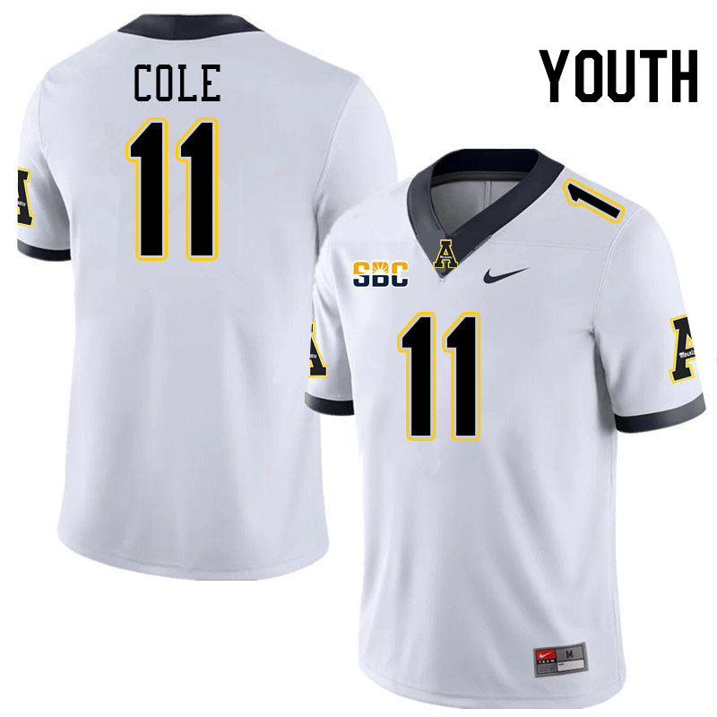 Youth #11 Avarion Cole Appalachian State Mountaineers College Football Jerseys Stitched-White